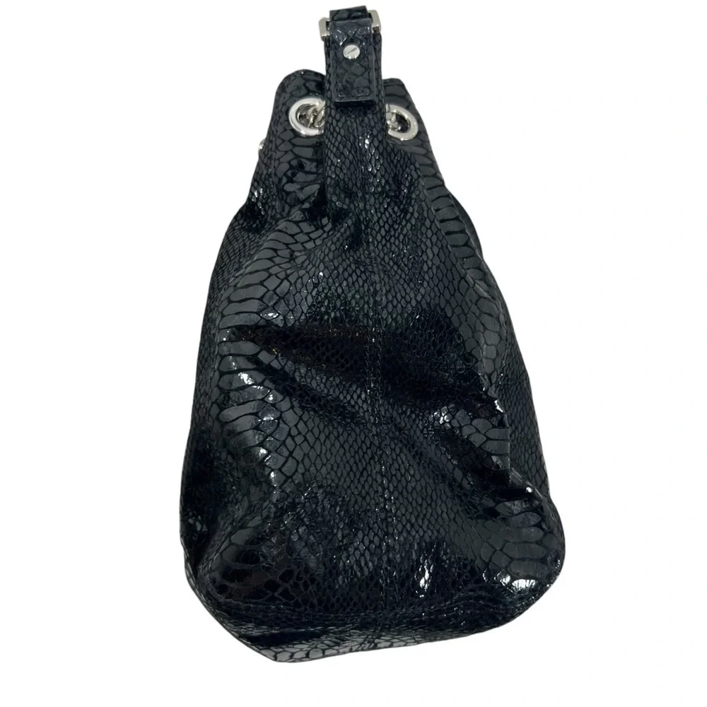 Michael Kors Black Snakeskin Lilly Chain Tote Shoulder Bag